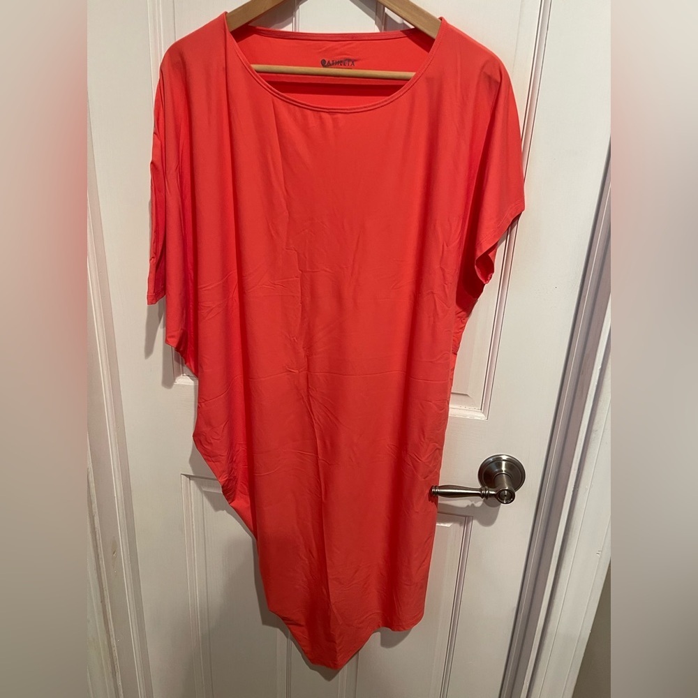 Athleta Bright Peachy Color Asymmetrical Sunlover Hilo UPF Dress XS - Picture 2 of 6
